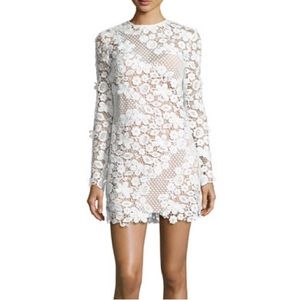 self portrait white lace long sleeve mini dress🌼🤍 3D Floral-Lace Mini Dress